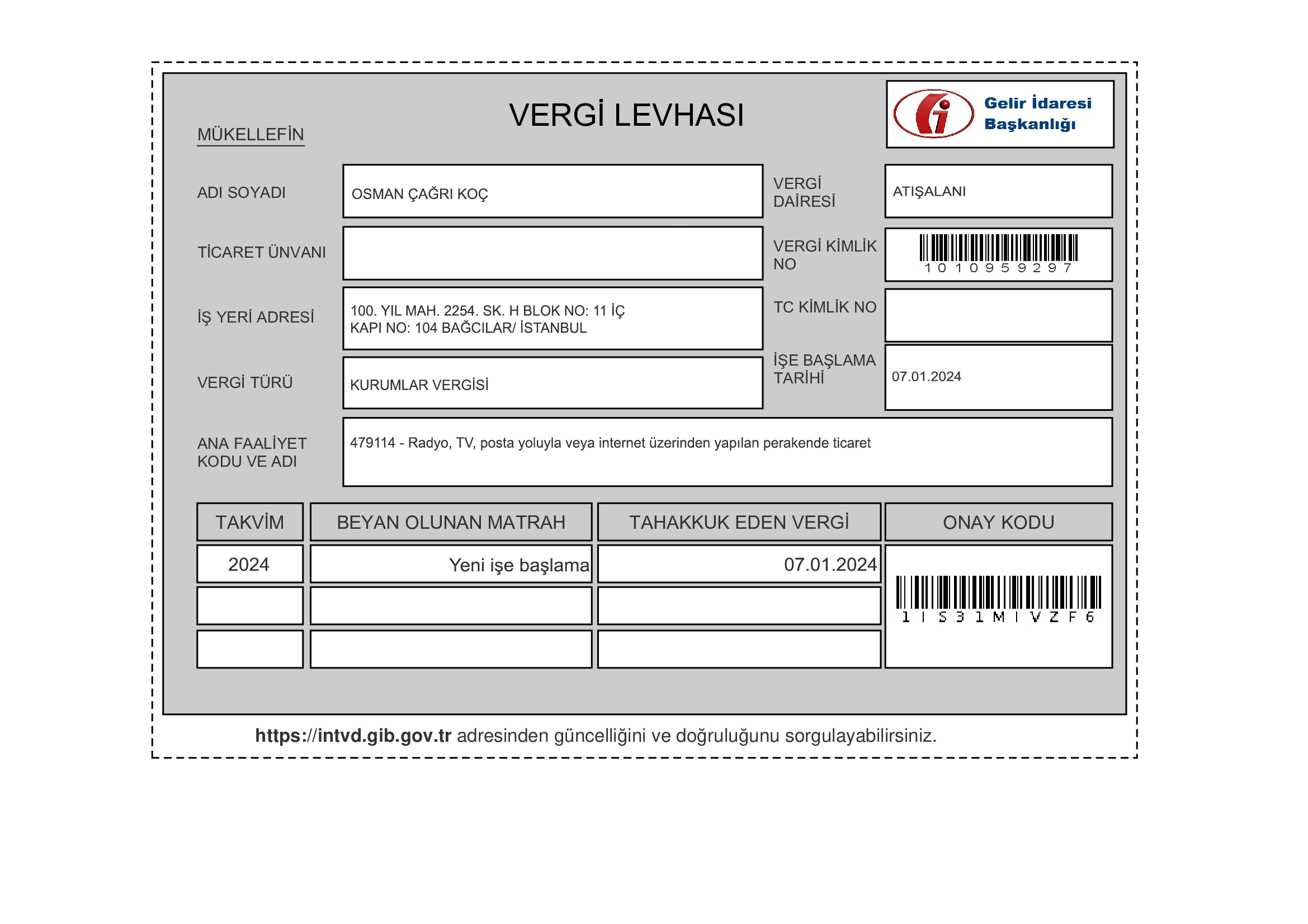 ETBIS Vergi Levhası